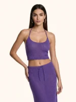 TOP CORTO DONNA ME FUI DELLA COLLEZIONE ESTATE 2026. IN TESSUTO TRAFORATO COLOR VIOLA