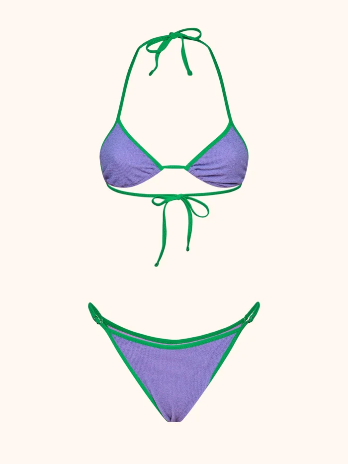 COSTUME DONNA ME FUI TRIANGOLO TESSUTO A COSTINE LILLA CON PROFILI VERDI - immagine 3