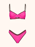 COSTUME DONNA ME FUI A BALCONCINO CON FERRETTO TESSUTO A COSTINE FUCSIA CON PROFILI MARRONI - immagine 3