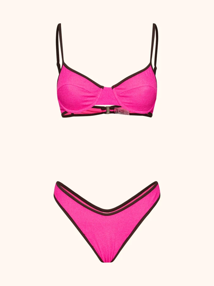 COSTUME DONNA ME FUI A BALCONCINO CON FERRETTO TESSUTO A COSTINE FUCSIA CON PROFILI MARRONI - immagine 3