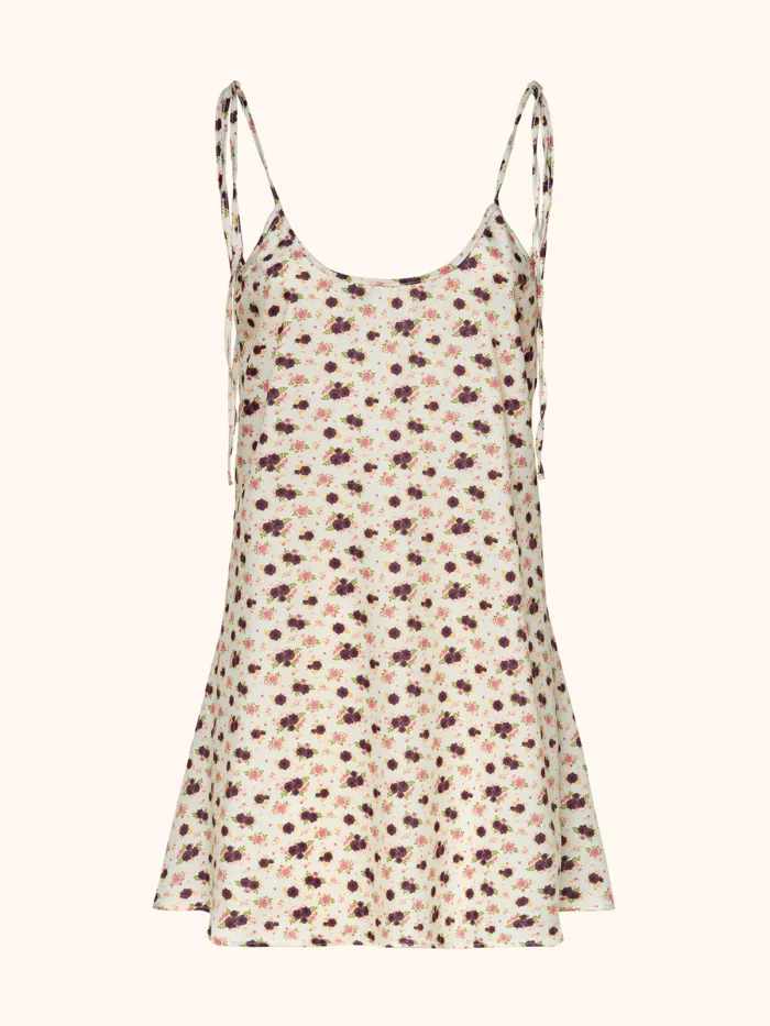 VESTITINO CORTO DONNA ME FUI CON BRETELLINA REGOLABILE E SCOLLO SULLA SCHIENA BOANCO CON FIORELLINI - immagine 3