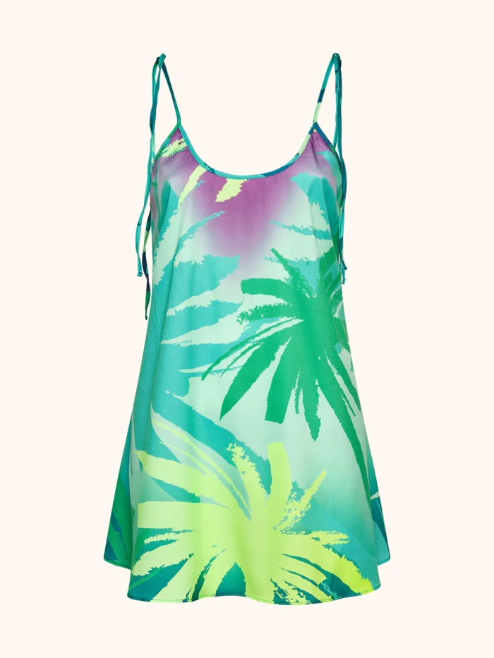 VESTITINO CORTO DONNA ME FUI CON BRETELLINA REGOLABILE E SCOLLO SULLA SCHIENA FANTASIA AZZURRA E VERDE - immagine 3