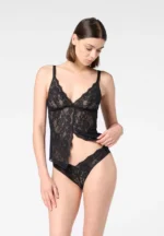 TOP DONNA OROBLU IN PIZZO ELASTICIZZATO NERO