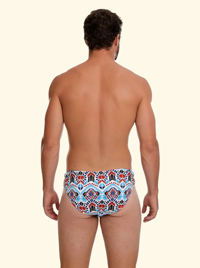 COSTUME UOMO EFFEK SLIP A FANTASIA ETNICA TURCHESE, COCCIO BASE PANNA - immagine 2