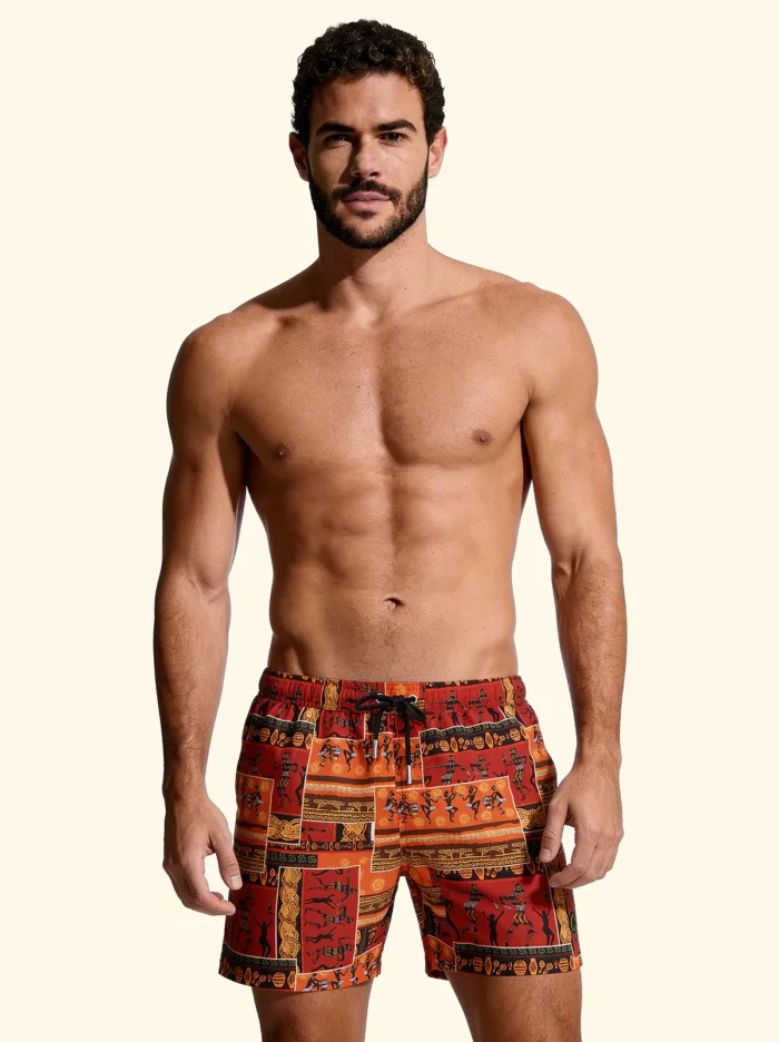 COSTUME UOMO EFFEK A PANTALONCINO DELLA COLLEZIONE ESTATE 2026. FANTASIA EGIZIA NEI COLORI DELL'ARANCIO E COCCIO