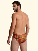 COSTUME UOMO EFFEK SLIP FANTASIA AZTECA COLORI ARANCIO E COCCIO - immagine 2