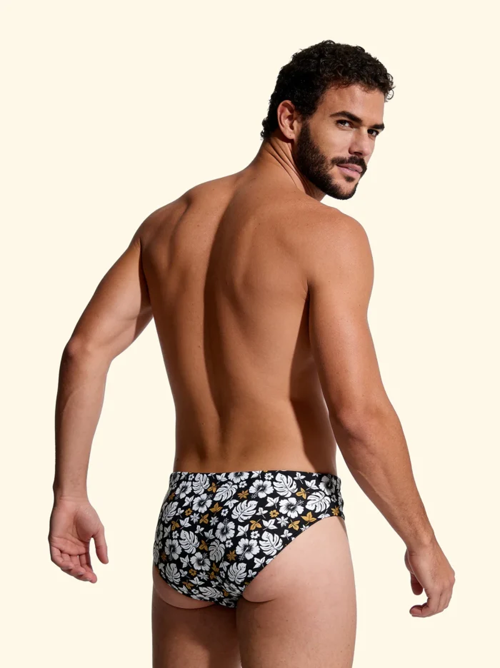 COSTUME UOMO EFFEK SLIP A FANTASIA FIORI BEIGE SU BASE NERA - immagine 2