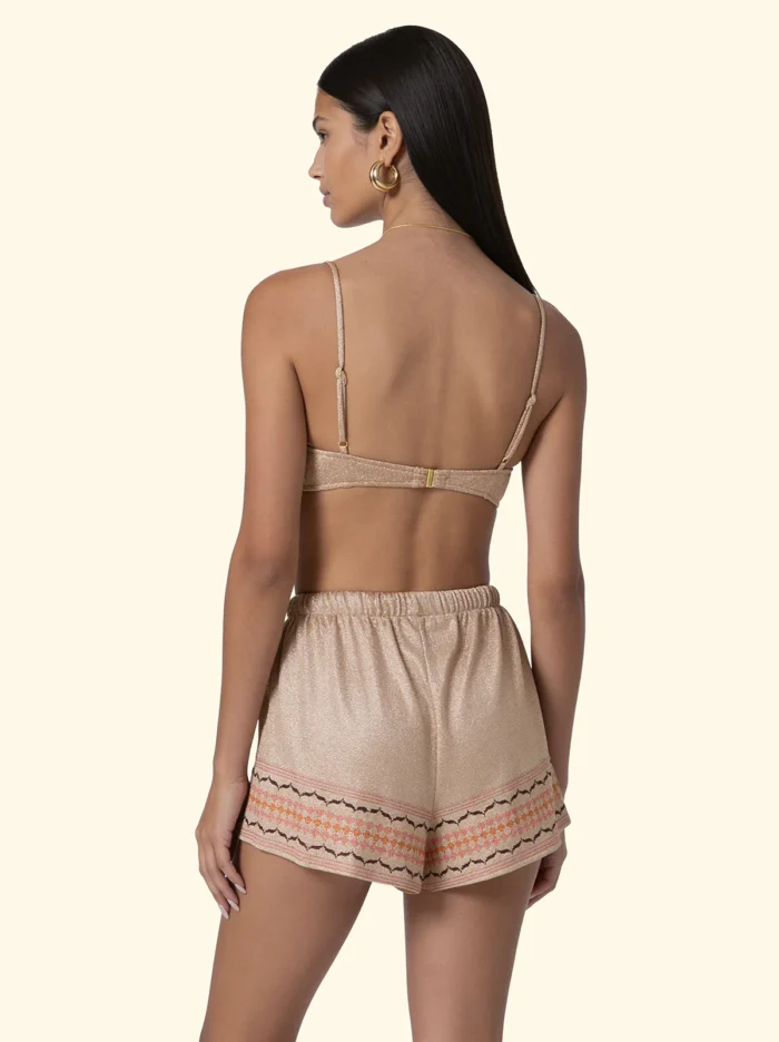SHORT DONNA EFFEK IN LUREX BASE BEIGE CHIARO CON FANTASIA MARRONE E ARANCIO - immagine 3