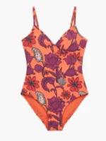 COSTUME DONNA GISELA INTERO CON FERRETTO BASE COLOR CORALLO CON FIORI VIOLA - immagine 5