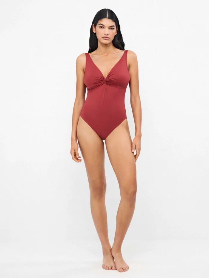 COSTUME DONNA GISELA INTERO MODELLANTE SENZA FERRETTO CON NODO CENTRALE COLOR TERRACOTTA - immagine 2