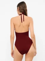 COSTUME DONNA GISELA INTERO COLOR TERRACOTTA CON DETTAGLIO TRA LE COPPE E ALLACCIO DIETRO IL COLLO - immagine 2