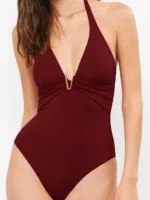 COSTUME DONNA GISELA INTERO COLOR TERRACOTTA CON DETTAGLIO TRA LE COPPE E ALLACCIO DIETRO IL COLLO - immagine 3