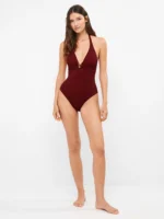 COSTUME DONNA GISELA INTERO COLOR TERRACOTTA CON DETTAGLIO TRA LE COPPE E ALLACCIO DIETRO IL COLLO - immagine 4