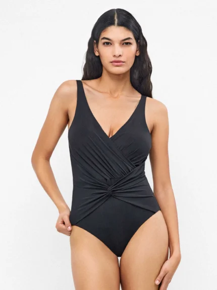 COSTUME DONNA GISELA PLUS SIZE. COLORE NERO, SENZA FERRETTO CON IMBOTTITURA. NODO/INCROCIO SUL DAVANTI