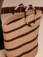 BORSA MARE GISELA IN JIUTA A RIGHE NERE E NATURALE - immagine 2