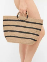BORSA MARE GISELA IN JIUTA A RIGHE NERE E NATURALE - immagine 3