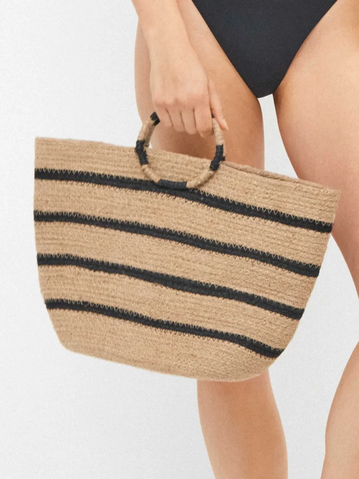 BORSA MARE GISELA IN JIUTA A RIGHE NERE E NATURALE - immagine 4