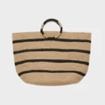 BORSA MARE DONNA GISELA IN 100% JIUTA A RIGHE NERE E NATURALE DELLA COLLEZIONE ESTATE 2026