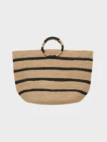 BORSA MARE DONNA GISELA IN 100% JIUTA A RIGHE NERE E NATURALE DELLA COLLEZIONE ESTATE 2026