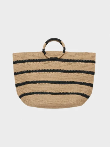 BORSA MARE DONNA GISELA IN 100% JIUTA A RIGHE NERE E NATURALE DELLA COLLEZIONE ESTATE 2026