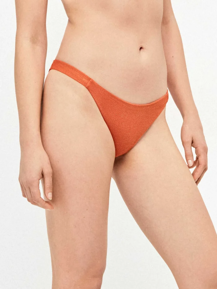 COSTUME DONNA GISELA A TOP E SLIP REGOLARE TESSUTO PIQUET ARANCIO CON LUREX ORO - immagine 6