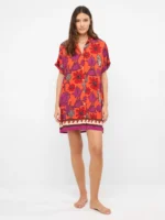 CAMICIONE DONNA GISELA IN 100% VISCOSA A FANTASIA BASE CORALLO E FIORI VIOLA - immagine 4