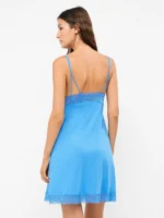 CAMICIA DA NOTTE GISELA SPALLINA FINA IN COTONE CON LEGGERO PIZZO TURCHESE - immagine 3