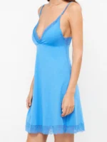 CAMICIA DA NOTTE GISELA SPALLINA FINA IN COTONE CON LEGGERO PIZZO TURCHESE - immagine 4