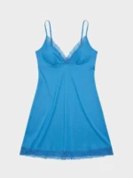 CAMICIA DA NOTTE GISELA SPALLINA FINA IN COTONE CON LEGGERO PIZZO TURCHESE - immagine 5