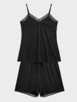 PIGIAMA DONNA GISELA SHORT E CANOTTA NERA CON PIZZO - immagine 5