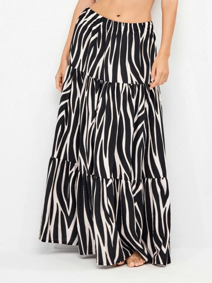 GONNA LUNGA GISELA IN VISCOSA A FALDE FANTASIA ZEBRATA - immagine 2