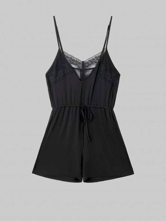 PIGIAMA DONNA TUTINA NERA CON LEGGERO PIZZO - immagine 6