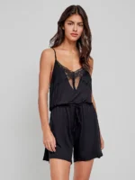 PIGIAMA DONNA TUTINA NERA CON LEGGERO PIZZO - immagine 2