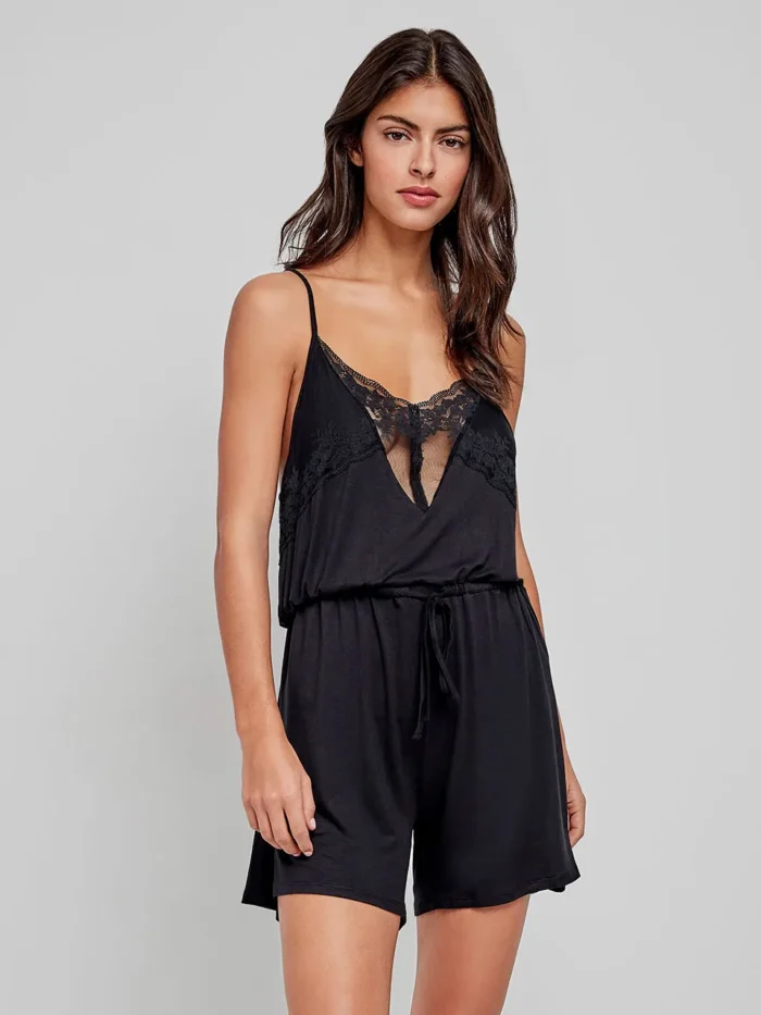 PIGIAMA DONNA TUTINA NERA CON LEGGERO PIZZO - immagine 2