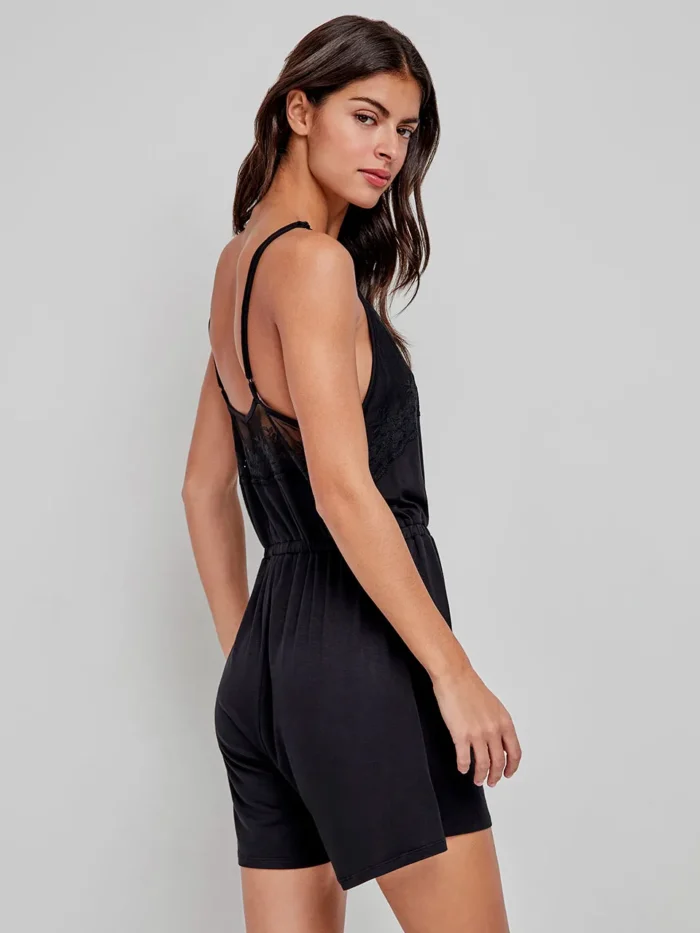 PIGIAMA DONNA TUTINA NERA CON LEGGERO PIZZO - immagine 5