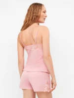 PIGIAMA DONNA GISELA SHORT E CANOTTA IN COTONE ROSA CON LEGGERO PIZZO - immagine 4