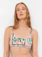 COSTUME DONNA GISELA TOP E SLIP FANTASIA FOGLIE VERSI SU BASE BOIANCA E ROSA - immagine 3