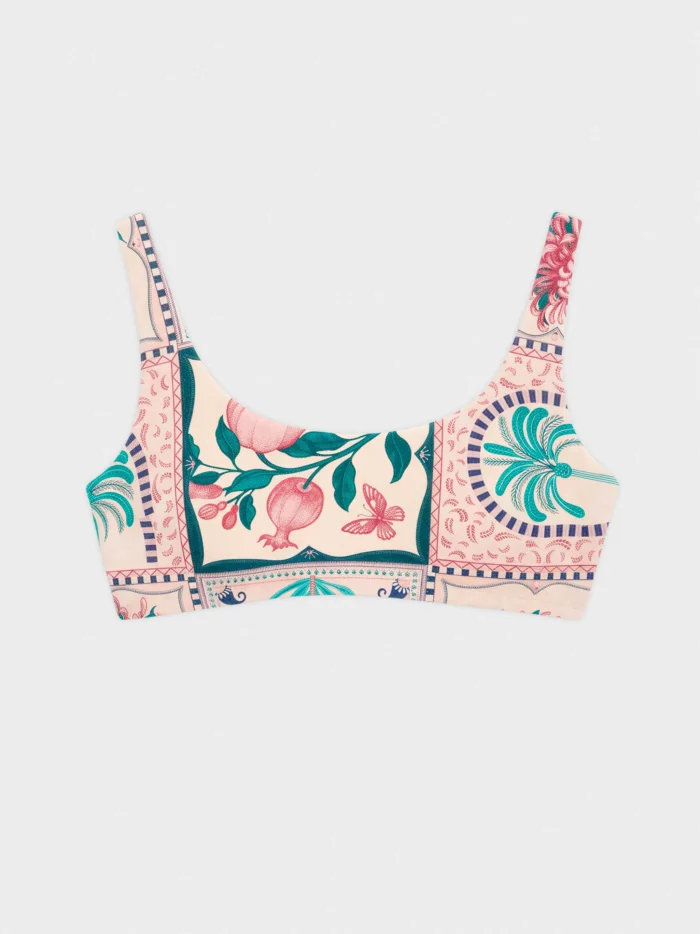 COSTUME DONNA GISELA TOP E SLIP FANTASIA FOGLIE VERSI SU BASE BOIANCA E ROSA - immagine 5