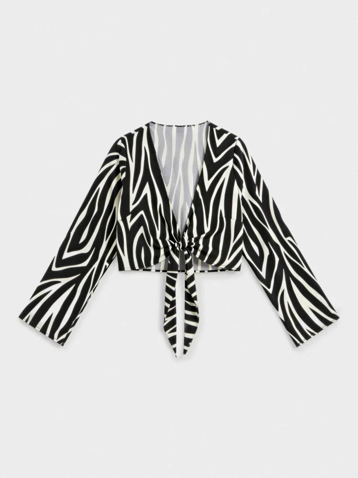 TOP CORTO CON NODO GISELA IN VISCOSA FANTASIA ZEBRATA - immagine 6