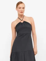 ABITO GISELA IN COTONE LUNGO NERO CON DETTAGLIO AL COLLO - immagine 2