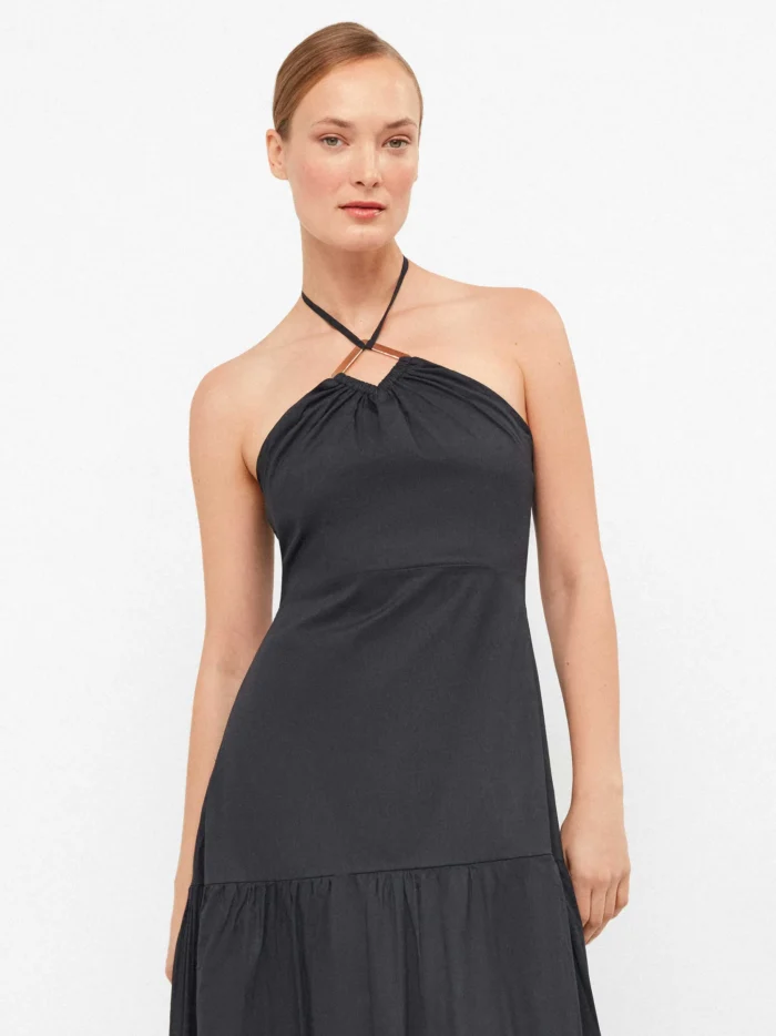 ABITO GISELA IN COTONE LUNGO NERO CON DETTAGLIO AL COLLO - immagine 2