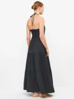 ABITO GISELA IN COTONE LUNGO NERO CON DETTAGLIO AL COLLO - immagine 3