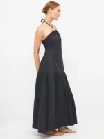 ABITO GISELA IN COTONE LUNGO NERO CON DETTAGLIO AL COLLO - immagine 4