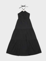 ABITO GISELA IN COTONE LUNGO NERO CON DETTAGLIO AL COLLO - immagine 5