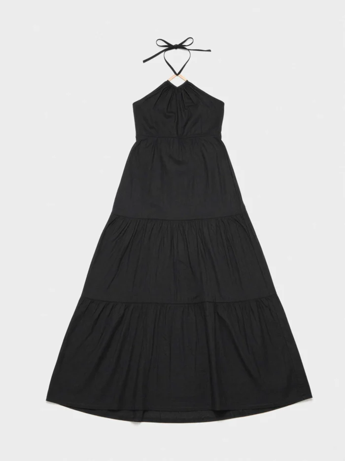 ABITO GISELA IN COTONE LUNGO NERO CON DETTAGLIO AL COLLO - immagine 5