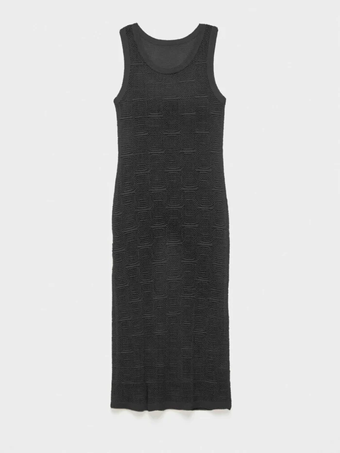 ABITO A CANOTTA GISELA LUNGO NERO TRAFORATO CON SPACCHI LATERALI - immagine 6