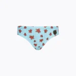 COSTUME BIMBO EFFEK A SLIP DELLA STAGIONE ESTATE 2026. FANTASIA A RIGHE BIANCHE E AZZURRE CON TARTARUGHE ROSSE