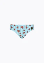 COSTUME BIMBO EFFEK A SLIP DELLA STAGIONE ESTATE 2026. FANTASIA A RIGHE BIANCHE E AZZURRE CON TARTARUGHE ROSSE
