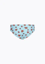 COSTUME BIMBO EFFEK A SLIP DELLA STAGIONE ESTATE 2026. FANTASIA A RIGHE BIANCHE E AZZURRE CON TARTARUGHE ROSSE
