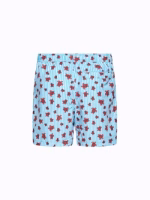 COSTUME BIMBO EFFEK A PANTALONCINO DELLA STAGIONE ESTATE 2026. FANTASIA A RIGHINE BIANCHE E AZZURRE CON TARTARUGHE ROSSE